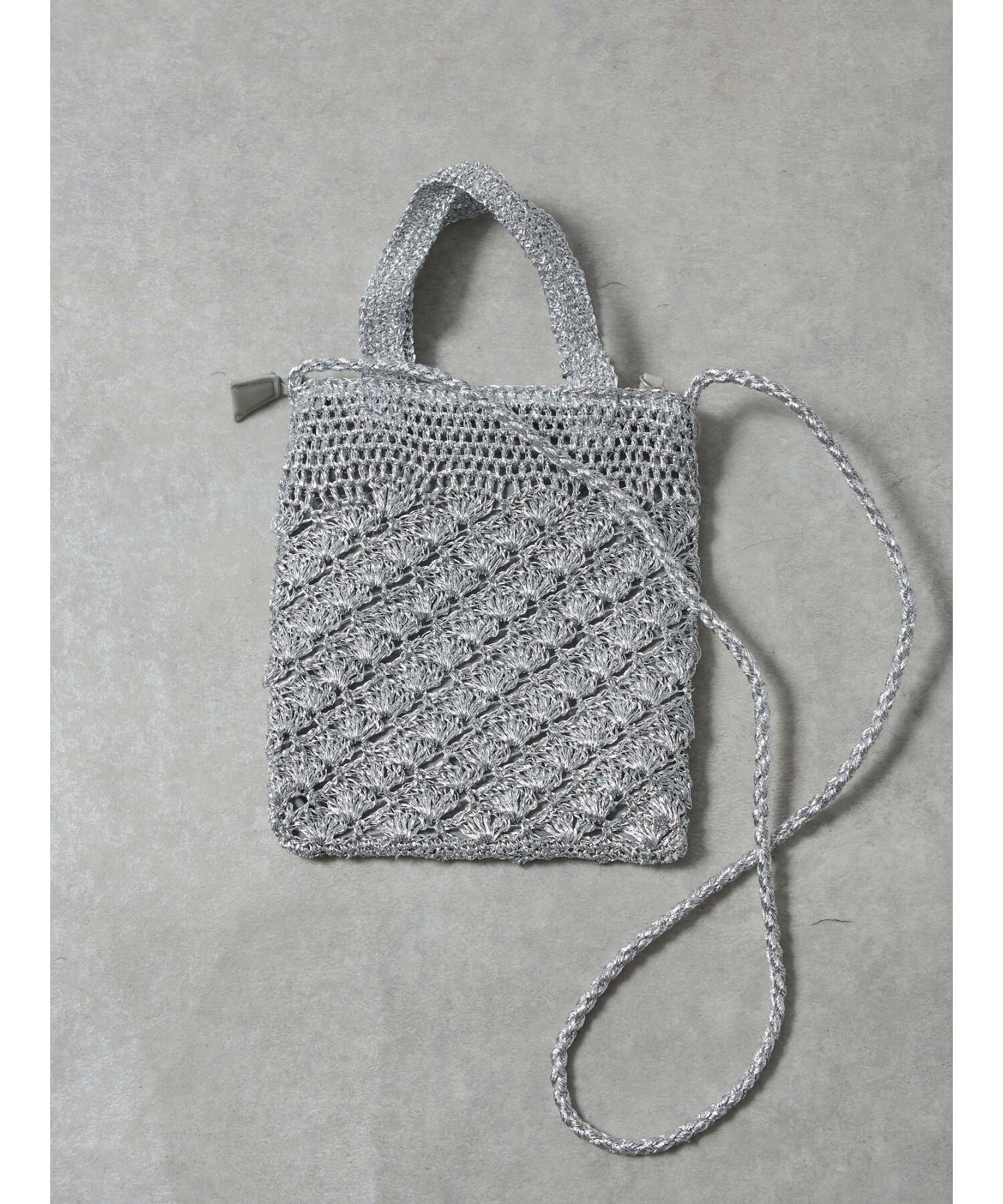 メタリック柄編みミニショルダーバッグ